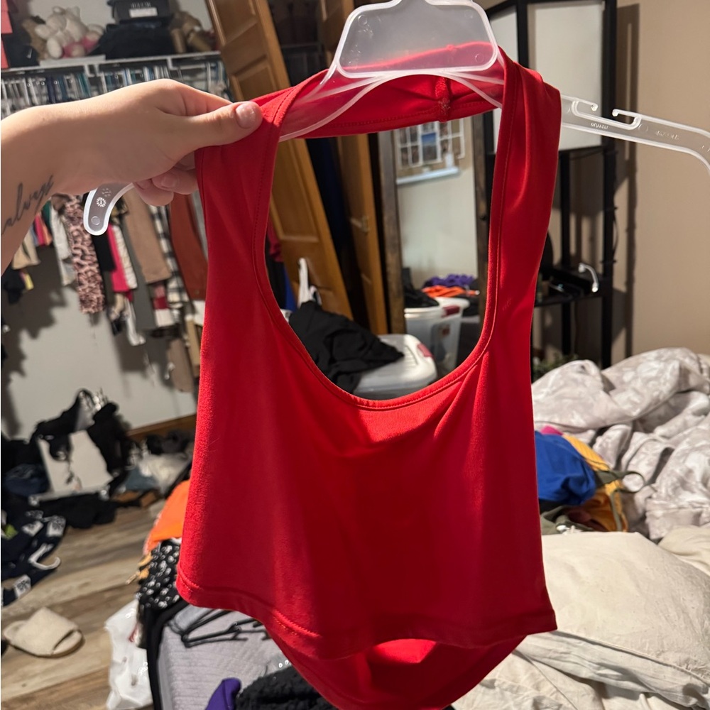 Red Cropped Halter Women's Top